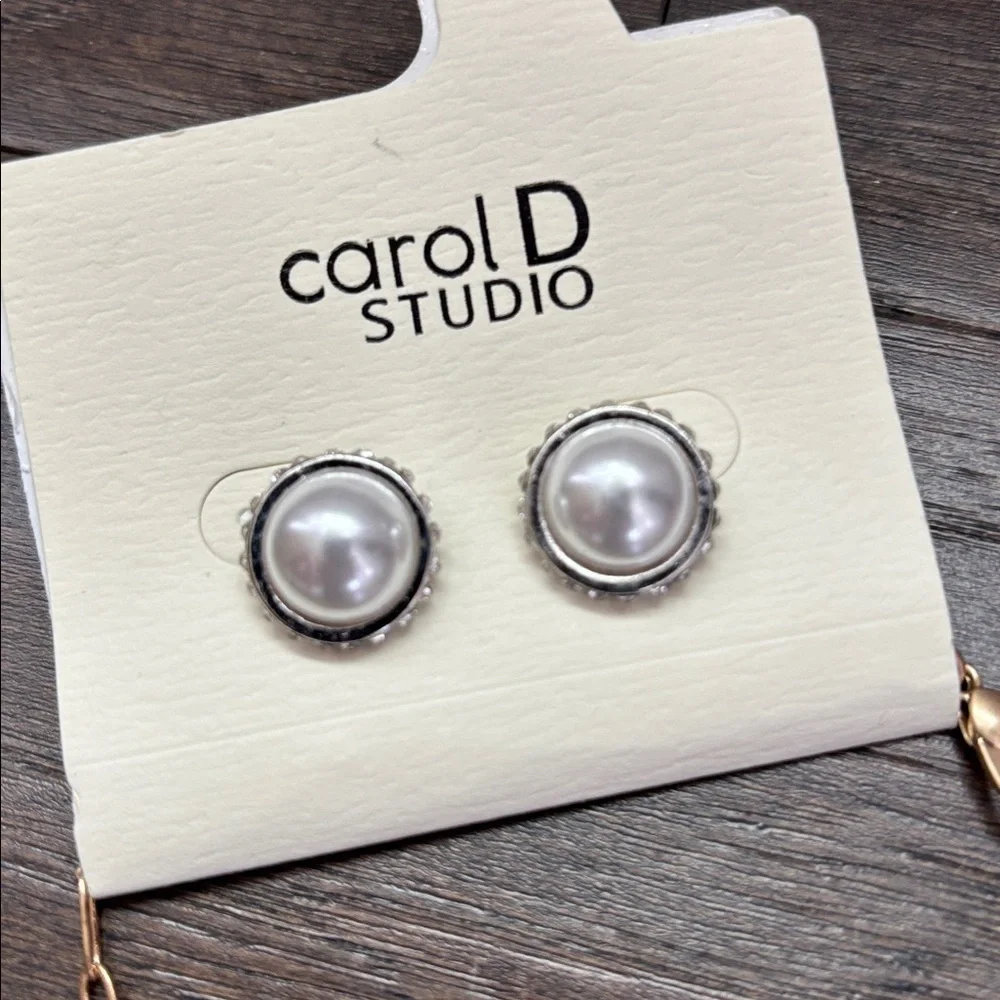 Carol D Studio Gold chain, gold & acrylic pendants,clear rhinestones,earrings